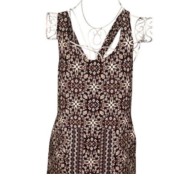 Beautiful J. Jill Maxi Dress- Chocolate Brown Printed Stretch Rayon Wide Strap W - Picture 2 of 10